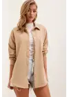 20153 Tek Cepli Oversize Keten Gömlek - A.Bej