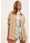 20153 Tek Cepli Oversize Keten Gömlek - A.Bej