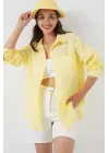 20153 Tek Cepli Oversize Keten Gömlek - Açık Sarı