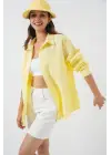 20153 Tek Cepli Oversize Keten Gömlek - Açık Sarı