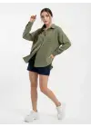 20153 Tek Cepli Oversize Keten Gömlek - A.Haki