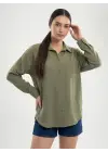 20153 Tek Cepli Oversize Keten Gömlek - A.Haki