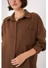 20153 Tek Cepli Oversize Keten Gömlek - A.Kahve
