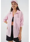 20153 Tek Cepli Oversize Keten Gömlek - A.Pudra