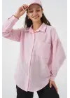 20153 Tek Cepli Oversize Keten Gömlek - A.Pudra