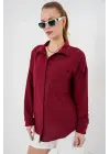 20153 Tek Cepli Oversize Keten Gömlek - Bordo