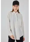 20153 Tek Cepli Oversize Keten Gömlek - Ekru