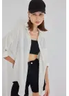 20153 Tek Cepli Oversize Keten Gömlek - Ekru
