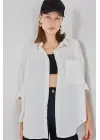 20153 Tek Cepli Oversize Keten Gömlek - Ekru