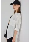 20153 Tek Cepli Oversize Keten Gömlek - Ekru