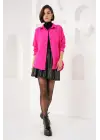 20153 Tek Cepli Oversize Keten Gömlek - Fuşya