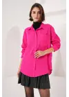 20153 Tek Cepli Oversize Keten Gömlek - Fuşya