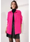 20153 Tek Cepli Oversize Keten Gömlek - Fuşya
