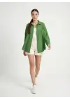 20153 Tek Cepli Oversize Keten Gömlek - G.Yeşil