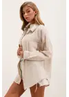 20153 Tek Cepli Oversize Keten Gömlek - Krem