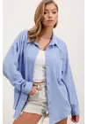 20153 Tek Cepli Oversize Keten Gömlek - Mavi