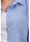 20153 Tek Cepli Oversize Keten Gömlek - Mavi