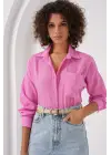 20153 Tek Cepli Oversize Keten Gömlek - Pembe