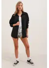 20153 Tek Cepli Oversize Keten Gömlek - Siyah