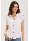 20187 Kısa Kol Oversize Örme Gömlek - Beyaz