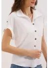 20187 Kısa Kol Oversize Örme Gömlek - Beyaz