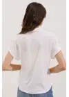 20187 Kısa Kol Oversize Örme Gömlek - Beyaz