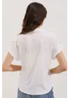 20187 Kısa Kol Oversize Örme Gömlek - Beyaz