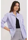 20205 Çizgili Oversize Gömlek - Mavi