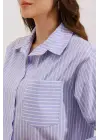 20205 Çizgili Oversize Gömlek - Mavi
