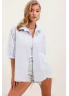 20213 Oversize Kısa Kol Basic Gömlek - Bebe Mavi