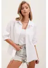 20213 Oversize Kısa Kol Basic Gömlek - Beyaz
