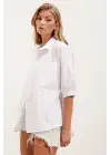 20213 Oversize Kısa Kol Basic Gömlek - Beyaz