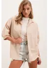 20213 Oversize Kısa Kol Basic Gömlek - Krem