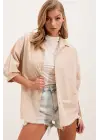 20213 Oversize Kısa Kol Basic Gömlek - Krem