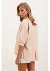 20213 Oversize Kısa Kol Basic Gömlek - Krem