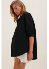 20213 Oversize Kısa Kol Basic Gömlek - Siyah
