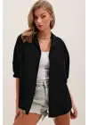 20213 Oversize Kısa Kol Basic Gömlek - Siyah