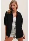 20213 Oversize Kısa Kol Basic Gömlek - Siyah