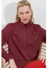 20223 Fırfırlı Uzun Kol Gömlek - Bordo