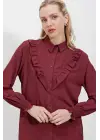 20223 Fırfırlı Uzun Kol Gömlek - Bordo