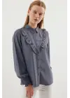 20223 Fırfırlı Uzun Kol Gömlek - Gri