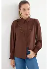 20223 Fırfırlı Uzun Kol Gömlek - Kahverengi