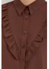 20223 Fırfırlı Uzun Kol Gömlek - Kahverengi