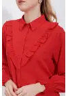 20223 Fırfırlı Uzun Kol Gömlek - Kırmızı