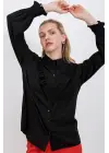 20223 Fırfırlı Uzun Kol Gömlek - Siyah
