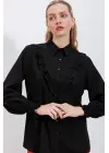 20223 Fırfırlı Uzun Kol Gömlek - Siyah