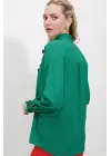 20223 Fırfırlı Uzun Kol Gömlek - Zümrüt Yeşili