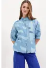 20226 Desenli Oversize Gömlek - Mavi