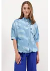 20226 Desenli Oversize Gömlek - Mavi