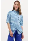 20226 Desenli Oversize Gömlek - Mavi